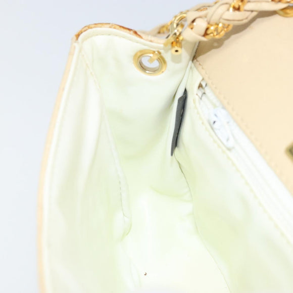 BALLY Chain Shoulder Bag Leather Beige Gold Auth am10887V