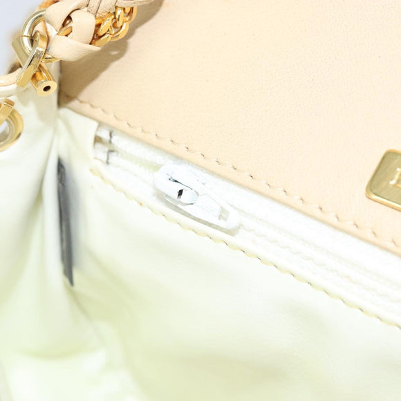BALLY Chain Shoulder Bag Leather Beige Gold Auth am10887V