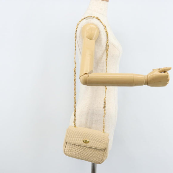 BALLY Chain Shoulder Bag Leather Beige Gold Auth am10887V