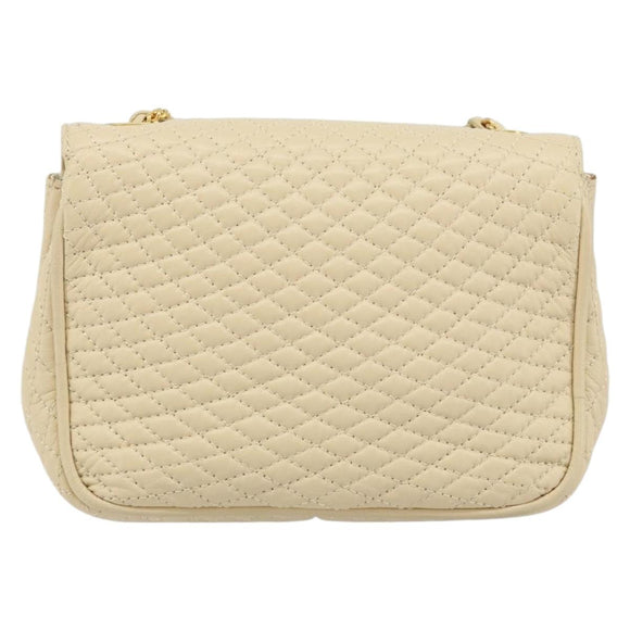 BALLY Chain Shoulder Bag Leather Beige Gold Auth am10887V