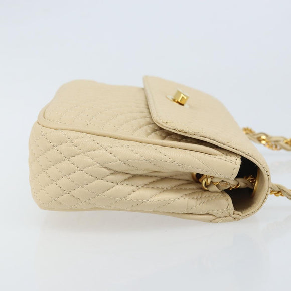 BALLY Chain Shoulder Bag Leather Beige Gold Auth am10887V