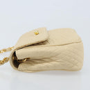 BALLY Chain Shoulder Bag Leather Beige Gold Auth am10887V-4