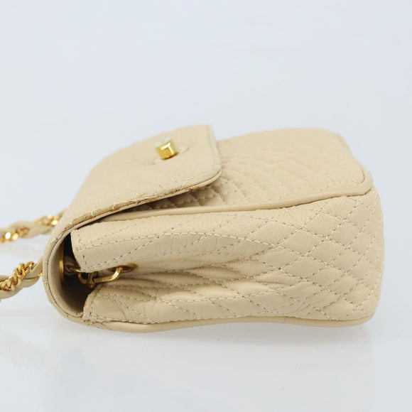 BALLY Chain Shoulder Bag Leather Beige Gold Auth am10887V