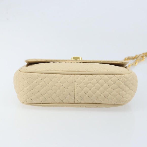 BALLY Chain Shoulder Bag Leather Beige Gold Auth am10887V
