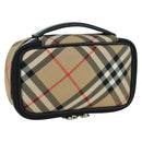 BURBERRY Nova Check Pouch Nylon Beige Silver Auth am10890V-1