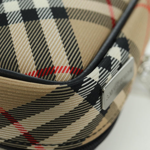 BURBERRY Nova Check Pouch Nylon Beige Silver Auth am10890V