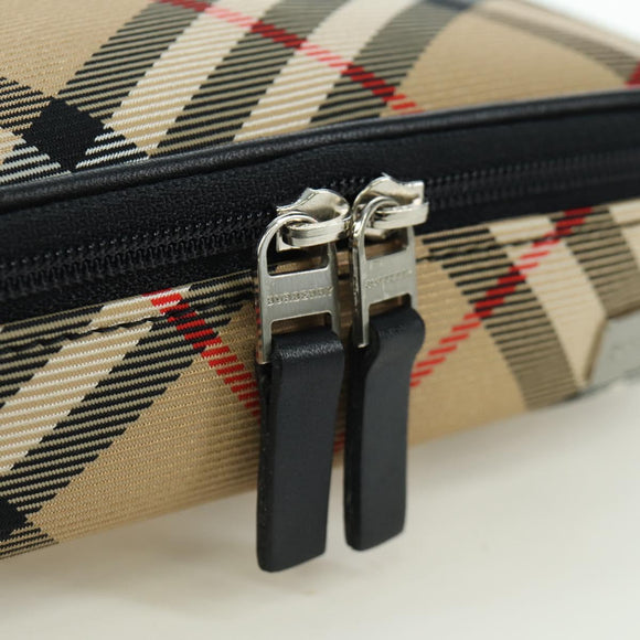 BURBERRY Nova Check Pouch Nylon Beige Silver Auth am10890V