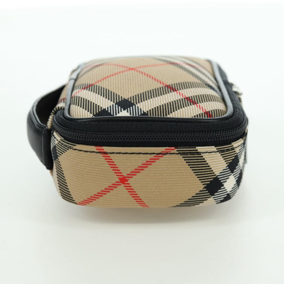 BURBERRY Nova Check Pouch Nylon Beige Silver Auth am10890V