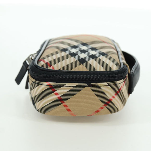 BURBERRY Nova Check Pouch Nylon Beige Silver Auth am10890V