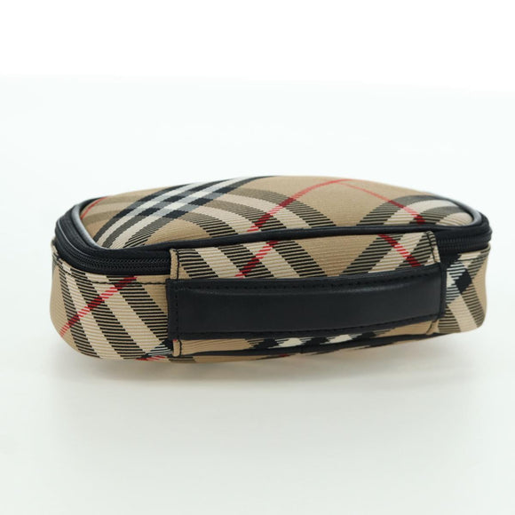 BURBERRY Nova Check Pouch Nylon Beige Silver Auth am10890V