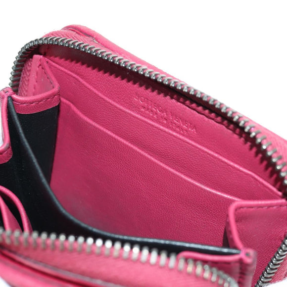 BOTTEGA VENETA INTRECCIATO Round Compact Wallet Leather Pink Auth am10894V