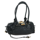 Chloe Paddington Tote Bag Leather Black Gold Silver Auth am10896V-1
