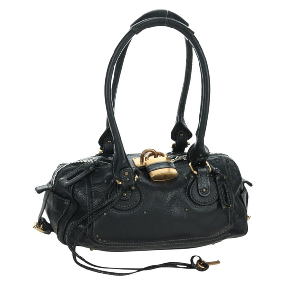 Chloe Paddington Tote Bag Leather Black Gold Silver Auth am10896V