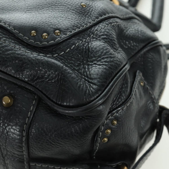 Chloe Paddington Tote Bag Leather Black Gold Silver Auth am10896V