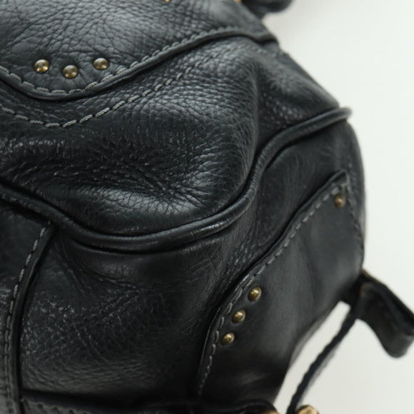 Chloe Paddington Tote Bag Leather Black Gold Silver Auth am10896V