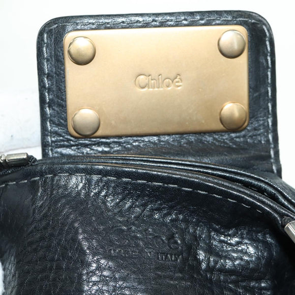 Chloe Paddington Tote Bag Leather Black Gold Silver Auth am10896V