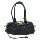 Chloe Paddington Tote Bag Leather Black Gold Silver Auth am10896V-13