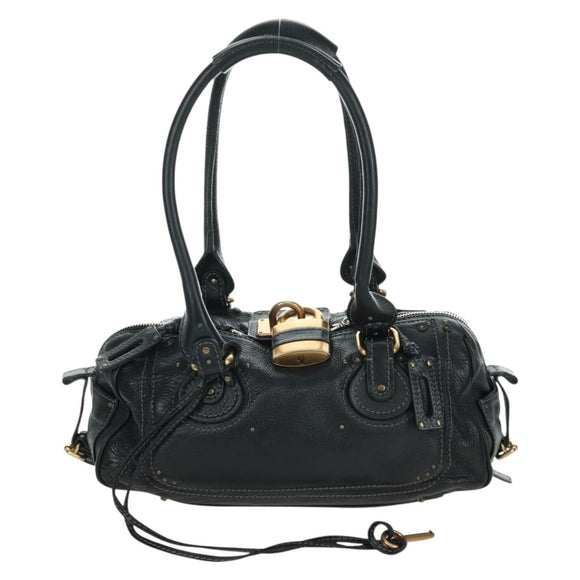 Chloe Paddington Tote Bag Leather Black Gold Silver Auth am10896V
