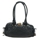 Chloe Paddington Tote Bag Leather Black Gold Silver Auth am10896V-2