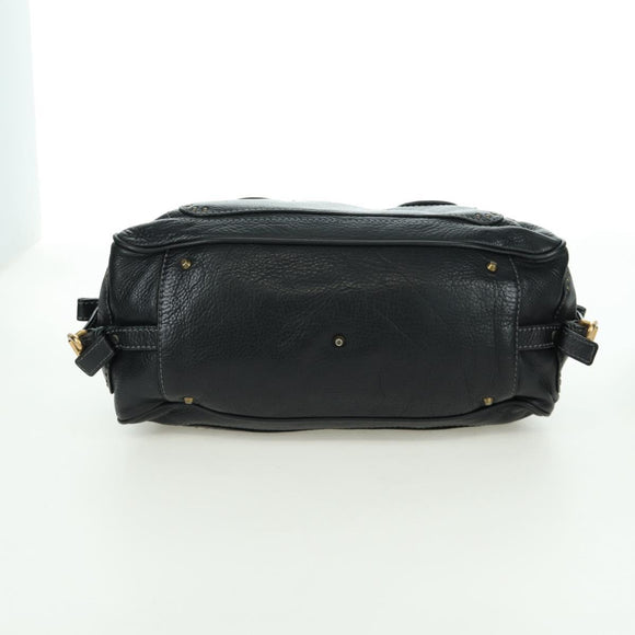Chloe Paddington Tote Bag Leather Black Gold Silver Auth am10896V