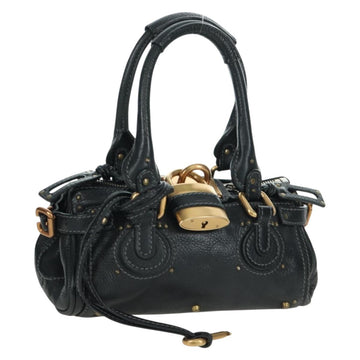 Chloe Mini Paddington Hand Bag Leather Black Gold Silver Auth am10897SAV