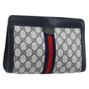 GUCCI GG Supreme Sherry Line Clutch Bag PVC Navy Red 89 01 001 Auth am10904-1