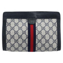 GUCCI GG Supreme Sherry Line Clutch Bag PVC Navy Red 89 01 001 Auth am10904-13
