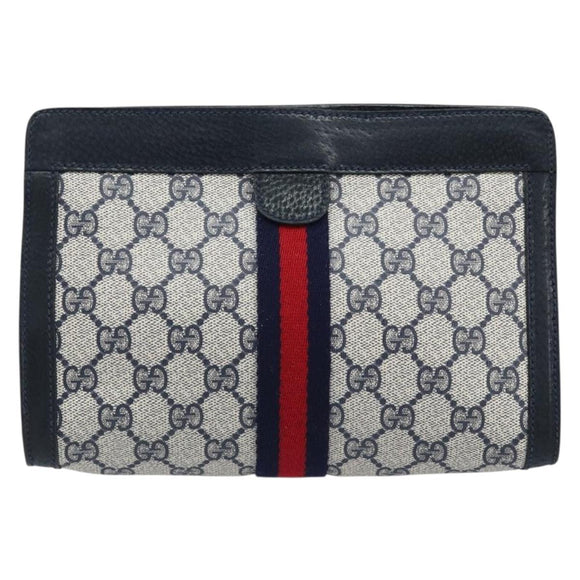 GUCCI GG Supreme Sherry Line Clutch Bag PVC Navy Red 89 01 001 Auth am10904
