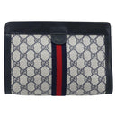 GUCCI GG Supreme Sherry Line Clutch Bag PVC Navy Red 89 01 001 Auth am10904-2