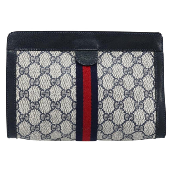 GUCCI GG Supreme Sherry Line Clutch Bag PVC Navy Red 89 01 001 Auth am10904