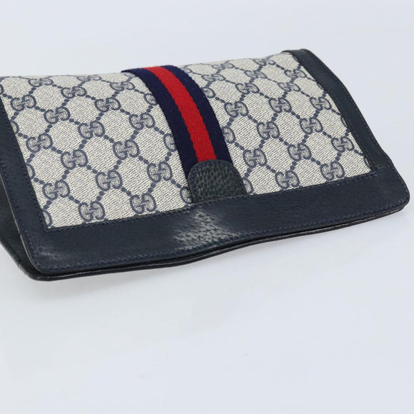 GUCCI GG Supreme Sherry Line Clutch Bag PVC Navy Red 89 01 001 Auth am10904