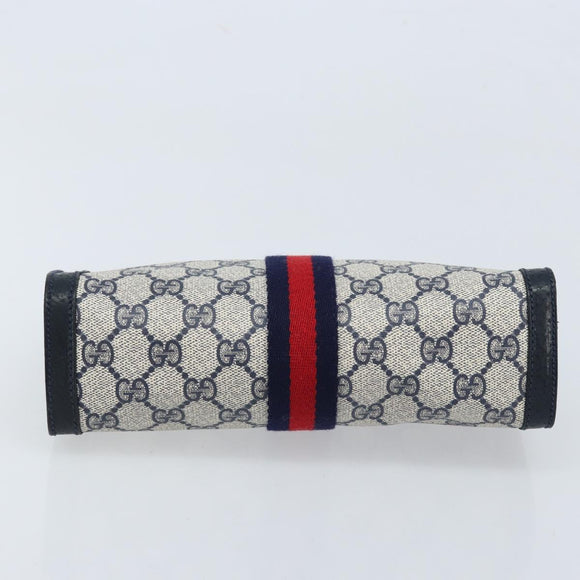 GUCCI GG Supreme Sherry Line Clutch Bag PVC Navy Red 89 01 001 Auth am10904