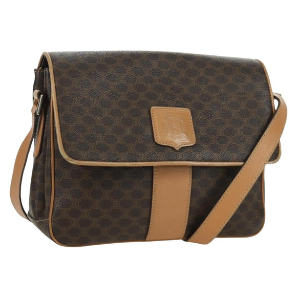 CELINE Macadam Canvas Shoulder Bag PVC Leather Brown Gold Auth am10907V