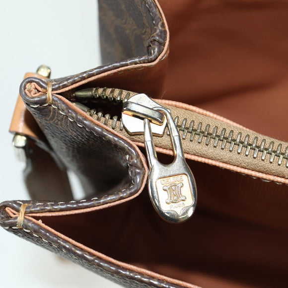 CELINE Macadam Canvas Shoulder Bag PVC Leather Brown Gold Auth am10907V