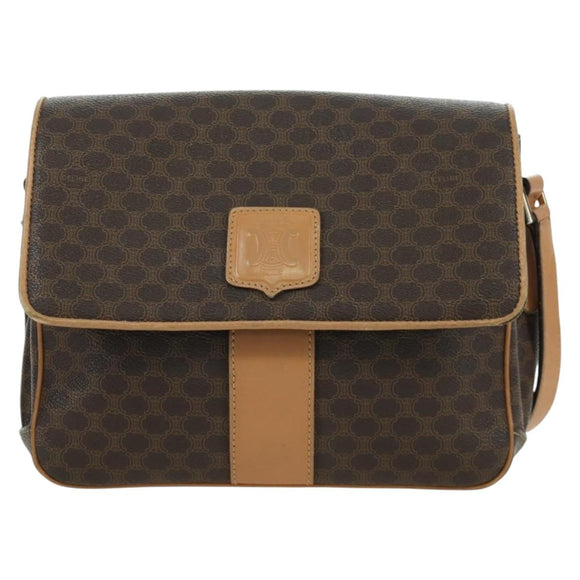 CELINE Macadam Canvas Shoulder Bag PVC Leather Brown Gold Auth am10907V