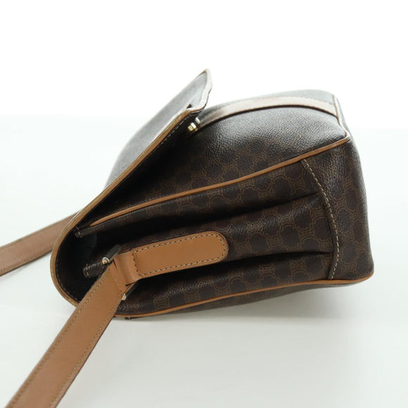 CELINE Macadam Canvas Shoulder Bag PVC Leather Brown Gold Auth am10907V