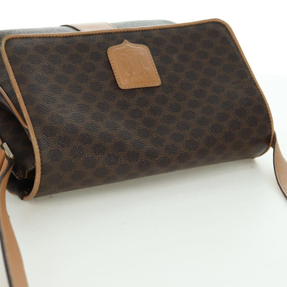 CELINE Macadam Canvas Shoulder Bag PVC Leather Brown Gold Auth am10907V