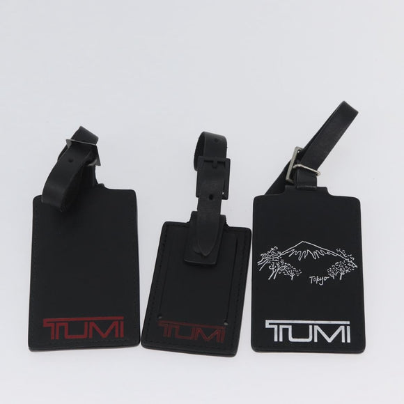 TUMI Pouch Name Tag Leather nylon 6 Set Black Auth am10927