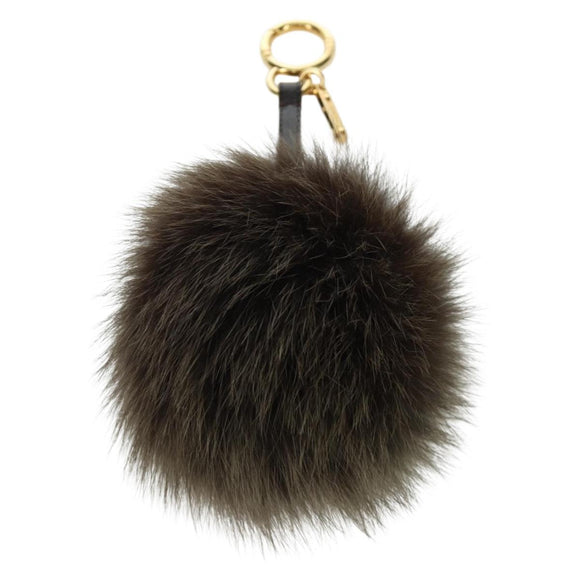 FENDI Pom Pom Bag Charm Dark Brown Auth am10929V