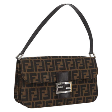 FENDI Zucca Canvas Mamma Baguette Shoulder Bag Brown Silver Auth am10947V
