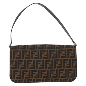 FENDI Zucca Canvas Mamma Baguette Shoulder Bag Brown Silver Auth am10947V - 0