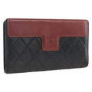 CHANEL Matelasse Long Wallet Lamb Skin Black Silver CC Auth am10948-1