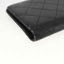 CHANEL Matelasse Long Wallet Lamb Skin Black Silver CC Auth am10948-11
