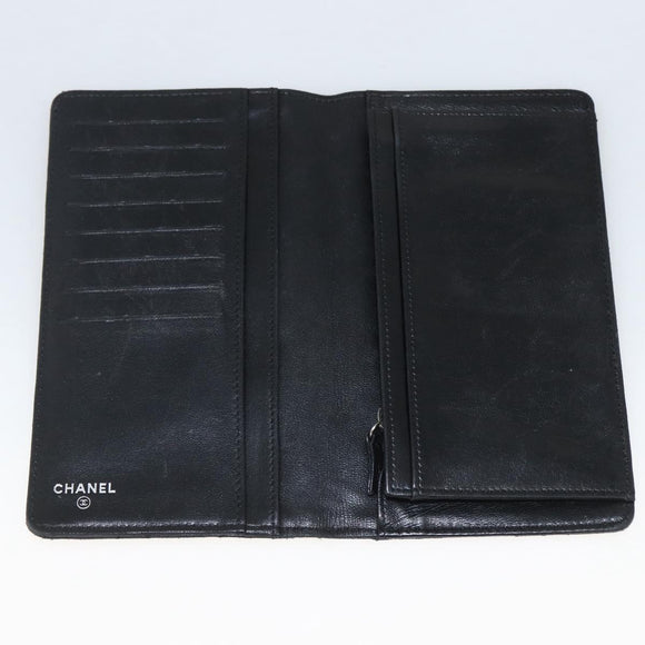 CHANEL Matelasse Long Wallet Lamb Skin Black Silver CC Auth am10948