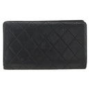 CHANEL Matelasse Long Wallet Lamb Skin Black Silver CC Auth am10948-3
