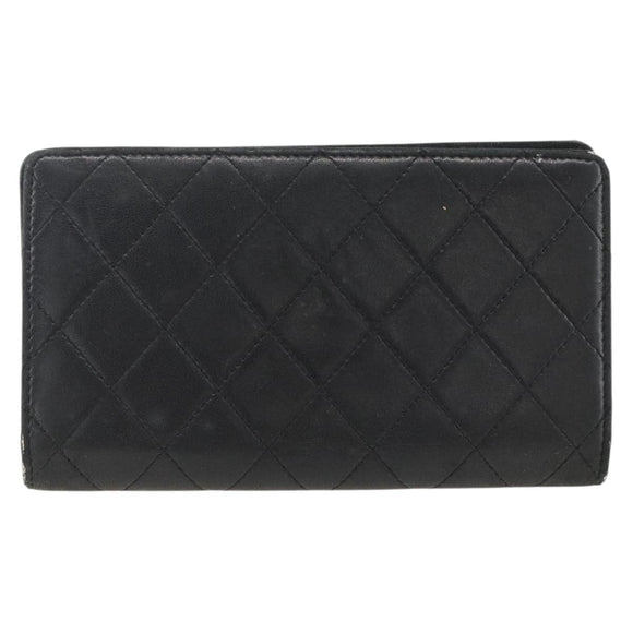 CHANEL Matelasse Long Wallet Lamb Skin Black Silver CC Auth am10948