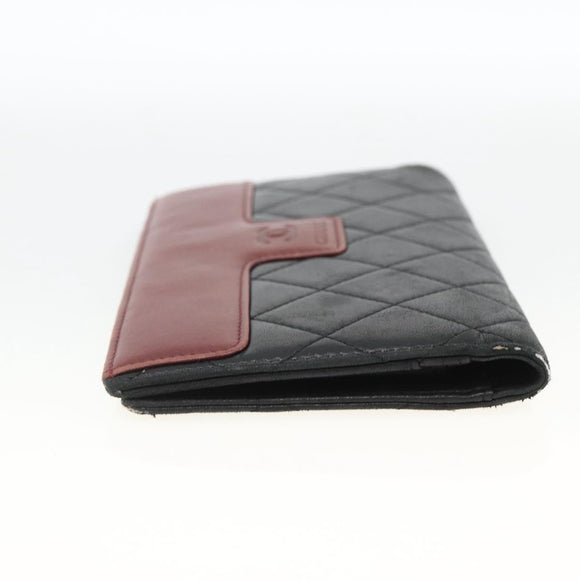 CHANEL Matelasse Long Wallet Lamb Skin Black Silver CC Auth am10948