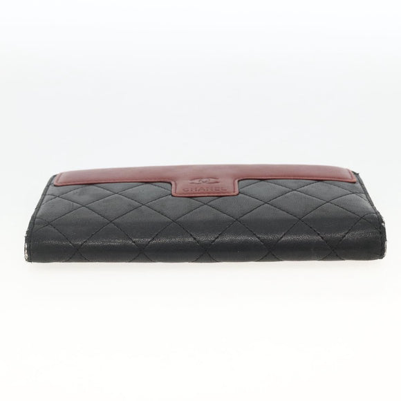 CHANEL Matelasse Long Wallet Lamb Skin Black Silver CC Auth am10948