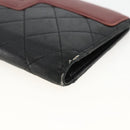 CHANEL Matelasse Long Wallet Lamb Skin Black Silver CC Auth am10948-8