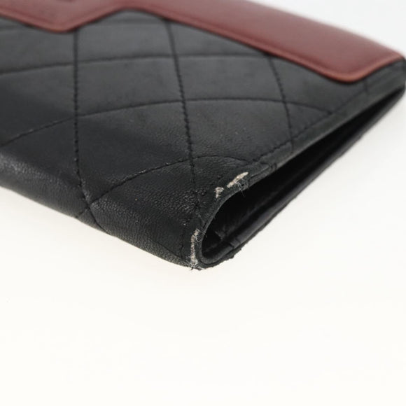 CHANEL Matelasse Long Wallet Lamb Skin Black Silver CC Auth am10948